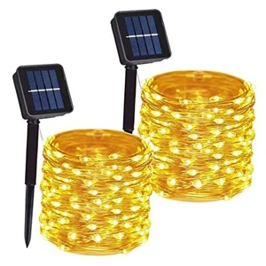 Total 200 LED Solar Powered Copper Wire String Lights 2 Pack Warm White - Picture 1 of 6