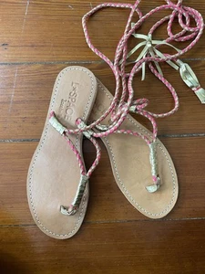 L*SPACE by Cocobelle Gili Wrap Gladiator Braid Sandals Coral & Gold- Sz 8.5 🧡🎀 - Picture 1 of 10