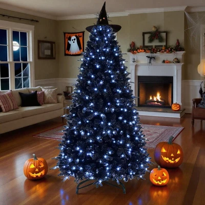 5-9 FT Black Christmas Tree Prelit Artificial Halloween Xmas Tree Holiday Décor - Image 1 of 4