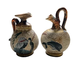 Ceramic Pitchers Handcrafted in Greece Small Old World Style Set Dolphin Fish - Picture 1 of 8