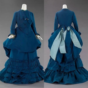 1872s French Royal Court Bustle Dress Victorian Civil War Southern Ball Gown - Picture 1 of 6