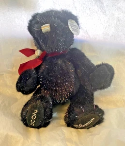 Y2k Millennium Teddy Bear Black with silver hairs Feet embroidered - Picture 1 of 7