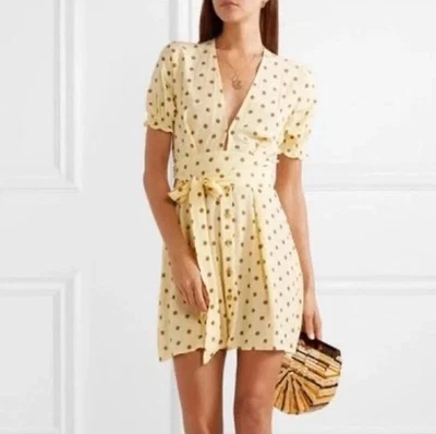 Faithfull The Brand Polka Dot Butter Yellow  Mini Dress Resort Collection Size 4 — 第 1/4 张图片
