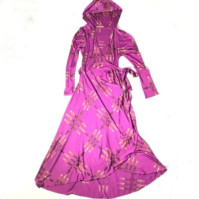 Vestido Mara Hoffman Vintage Seda Midi Envolvente Completo Sudadera con Capucha Triángulo Dorado Tribal Envolvente Foto 1 de 4