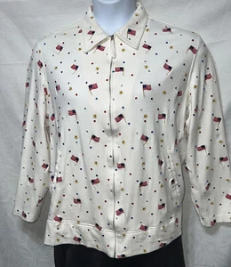Women's Diane’s Essentials White USA Flag Embroidered Rhinestone Jacket Size L - Picture 1 of 8