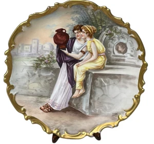 Limoges handbemalt signiert Dubois griechische Frauen & Stadt 13 1/2 Zoll Ladegerät um 1890 - Bild 1 von 12