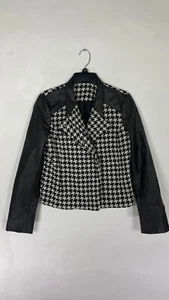 A New Approach a.n.a Womens Cropped Jacket Faux Leather Wool Black White Sz M. - Picture 1 of 16