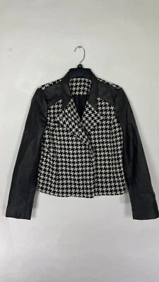 A New Approach a.n.a Womens Cropped Jacket Faux Leather Wool Black White Sz M. - Image 1 of 4