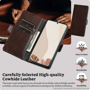 Genuine Cowhide Leather Wallet Card Case Crocodile For Google Pixel with Stand - Picture 1 of 15