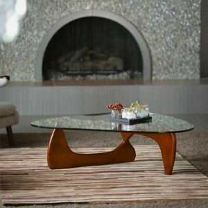 Noguchi Coffee Table Triangle Glass Top Premium Solid Hardwood Base Cherry - Picture 1 of 5