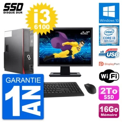 PC Fujitsu D556 Dt Pantalla 22" Intel Core i3-6100 RAM 16Go GB 2To Windows 10 Wi - Imagen 1 de 4