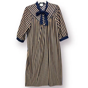 VTG 70s Striped Polyester Mod Dress Size 15/16 Sears GAULTIER Style Button Bow - Picture 1 of 14