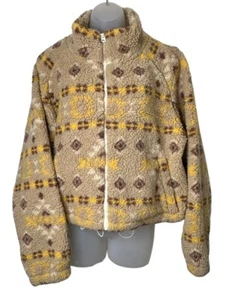 Chaqueta Sherpa Love Tree Azteca Cremallera Completa Mujer Grande Beige Suave Acogedora Cabincore - Imagen 1 de 15