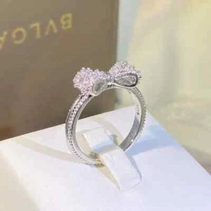 Bow Ring Statement Style for Women Silver Tone CZ Simulated Wedding Finger Band - Picture 1 of 6