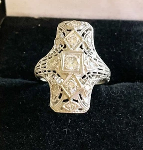 Antique Art Deco 18k Diamond Filigree Ring - Picture 1 of 6