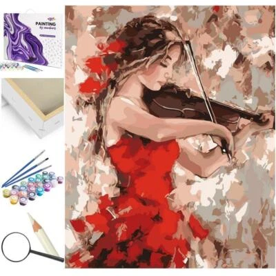 Pintura por números marco de madera mujer con violín - Imagen 1 de 4