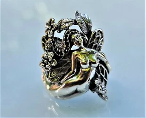 Fairy Elf Ring STERLING SILVER 925 Nude Goddess Venus Forest Butterfly Floral - Picture 1 of 11