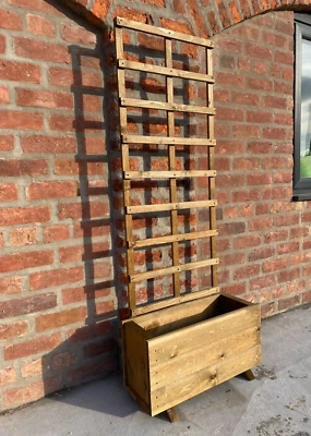RUDDINGS WOOD Rectangular Garden Planter With Trellis Support wooden Screen Panel Deep Trough