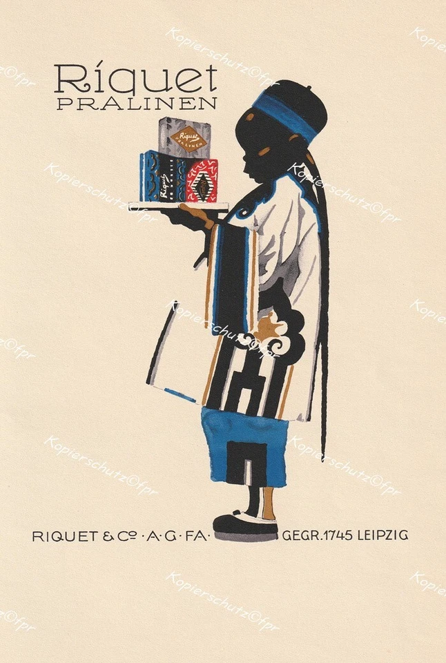 Ludwig Hohlwein Riquet Pralinen Leipzig Reklame Schokolade Mohr Chinese Werbung - Bild 1 von 1