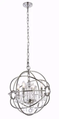 Lámpara de araña de cristal pulido globo de níquel colgante francés 4 lámparas 17" Foto 1 de 4