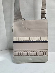 RADLEY London Bolsillos Artesanal Rayas Bandolera Bolso de Mano Cartera Gris Verde Menta - Imagen 1 de 10