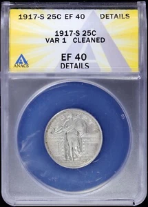 1917-S Standing Liberty Quarter SLQ 25c ANACS EF 40 Details Type Variety 1 (XF) - Picture 1 of 4