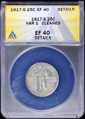 1917-S Standing Liberty Quarter SLQ 25c ANACS EF 40 Details Type Variety 1 (XF) - Image 1 of 4