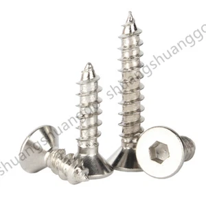 Nickeled Steel Hex Socket Countersunk Flat Head Self Tapping Screws M3 M4 M5 M6 - Picture 1 of 12