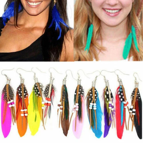 Chic Womens Jewellery Handmade Earrings Goose Feather Dangle Eardrop Hook - Image 1 of 1