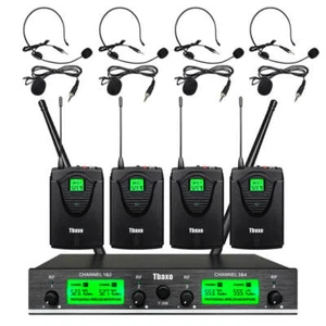 Wireless Microphone System UHF 4 Channel 4 Lavalier 4 Bodypack 4 Headsets School - Picture 1 of 7