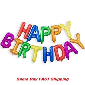 16 Inch Colorful Rainbow Happy Birthday Balloons Banner, Aluminum Foil Letters - Picture 1 of 5