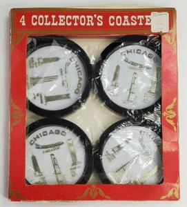 Vintage Gessner Chicago Coaster Set 4pcs Original Box 1969 Made in U.S.A. - Picture 1 of 11