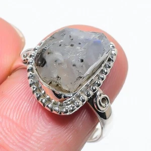 Natural Rainbow Moonstone 925 Silver Trendy Sister Wedding Cluster Ring Size 8 - Picture 1 of 8