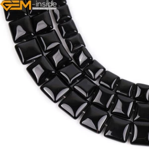Flat Square Natural Black Agate Rhombus Gemstone Beads Jewelry Making Strand 15" - Picture 1 of 34