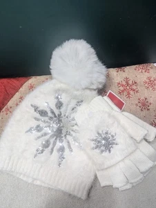 Set cappello e guanto bianco con fiocchi di neve argento - Foto 1 di 6