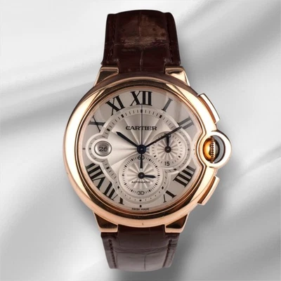 Cartier Ballon Bleu 44mm 18K Rose Gold Silver Dial Automatic Watch 3568 Papers - Image 1 of 4