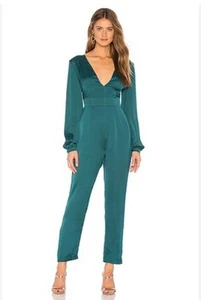ASTR THE LABEL Jumpsuit Pantsuit Size XS Satin Emerald Hunter Green - Picture 1 of 19