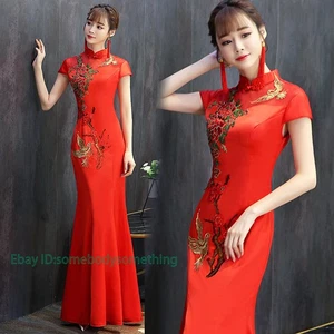 Mujer Bordado Cheongsam Novia Boda Fiesta Vestido Chino Rojo Qipao - Imagen 1 de 20
