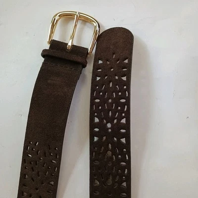 Cinturón de cuero gamuza marrón para mujer talla mediana recorte” Foto 1 de 4