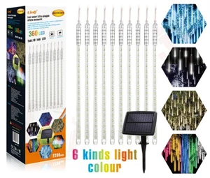 Luci di natale a Pioggia Meteoriti Solar 360 Led solare Impermeabili tubo luce - Picture 1 of 6