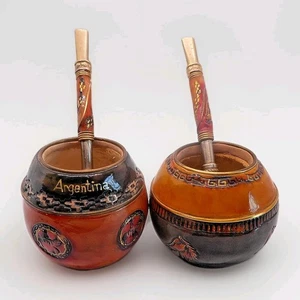 Beautifully Crafted Wooden Yerba Mate Cups & El Amigo Decorated Bombilla - Picture 1 of 7