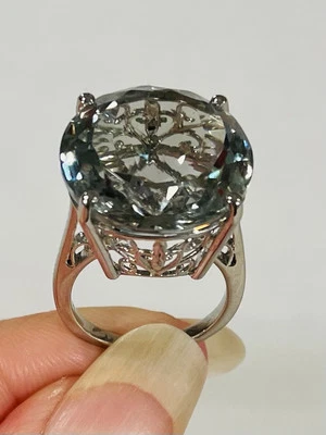 Anillo de cóctel solitario de prasiolita Moctezuma de 20,85 quilates platino sobre plata talla 6 Foto 1 de 4