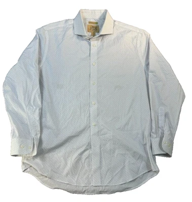 Camisa Joseph Abboud JOE Para Hombres 16 Blanco Azul Lunares Calce Ajustado Manga Larga Foto 1 de 4