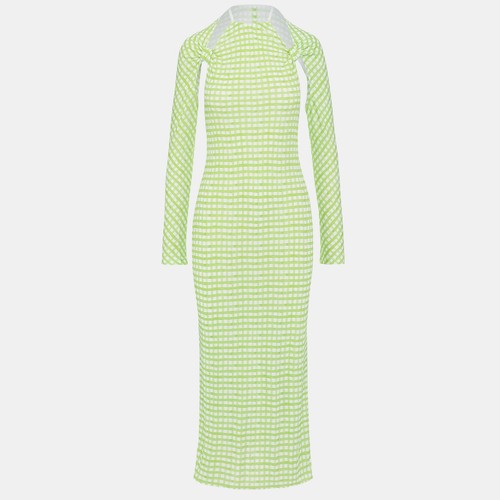 Abito midi Jacquemus verde stampa a quadri jersey La Robe Nodi M