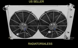 3 ROW ALUMINUM RADIATOR W/ SHROUD & 14" FANS 68 69 70 71 72 73 CHEVY CHEVELLE - Bild 1 von 2