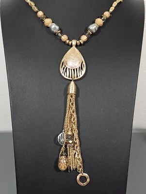 Collar Largo Borla Cadena Tono Oro Rubí Rd Boho Coastal Chic 34 pulgadas Foto 1 de 4