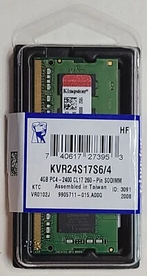 NEW - Kingston 4GB 2400MHz DDR4 SO-DIMM Laptop Memory Ram KVR24S17S6/4 - Image 1 of 4