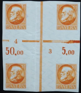 1919 Bayern, 1 M Probedruck, ** Herzstück aus 2 Druckbögen, **, MiNr. 134 B I - Bild 1 von 2