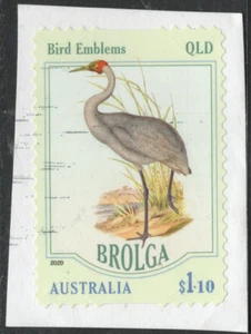 2020 Australia $1.10 QUUENSLAND BROLGA BIRD P&S used stamp on paper - Picture 1 of 1