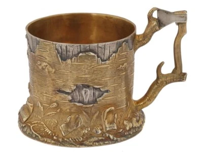 ANTIGUO SOPORTE DE VIDRIO DE TÉ TOCÓN DE ÁRBOL DE PLATA DORADA RUSA Foto 1 de 4